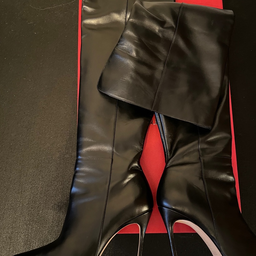 Carolina Herrara OTK black leather boots